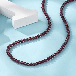 天然のガーネットのビーズのネックレス  真鍮カニカン付き  ファセットラウンドビーズ  15.75インチ〜16.14インチ（40~41cm）x3~3.5mm&nbsp;NJEW-K114-B-A04