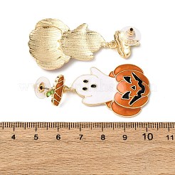 ゴーストとカボチャの合金製ダングルスタッドピアス  エナメルとラインストーン付き  ゴールドカラー  52x26mm&nbsp;LS-EJEW-Z142-142