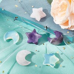 6個6スタイルの天然および合成宝石ビーズ  穴がない  タンブルストーン  スター＆ムーン  29~30x26~30.5x8.5~10mm  1個/スタイル&nbsp;G-CA0001-46