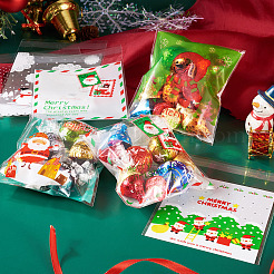 200 個 10 スタイルのクリスマステーマのプラスチック耐熱皿バッグ  粘着式  チョコレート用  キャンディ  クッキー  正方形  ミックスカラー  130x100x0.2mm  20個/スタイル&nbsp;OPP-TA0001-05