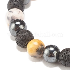 Natural White Jade & Lava Rock & Synthetic Hematite Round Beaded Stretch Bracelet&nbsp;BJEW-JB07972-03