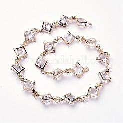 鉄アクリルラインストーン手作りチェーン  溶接されていない  菱形  ゴールドカラー  39.3インチ&nbsp;AJEW-JB00249
