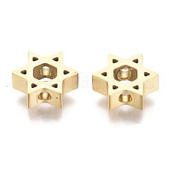 304ステンレススチールビーズ  ユダヤ人のために  ダビデの星  ゴールドカラー  8.5x10x3mm  穴：2mm&nbsp;X-STAS-S079-190G