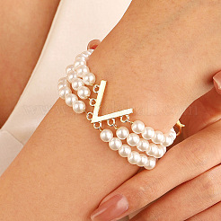 Alloy & Plastic Pearl Oval Multilayer Beaded Necklaces for Women&nbsp;WH-WG3E119-01