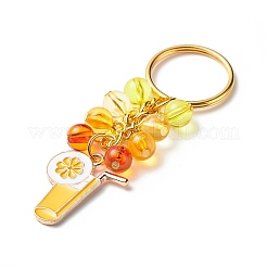 4 個の花/蜂/オレンジ ジュース合金エナメル ペンダント キーチェーン  アクリルビーズで  車のバッグのペンダントの装飾キーチェーン  オレンジ  7.9cm&nbsp;KEYC-JKC00412-05