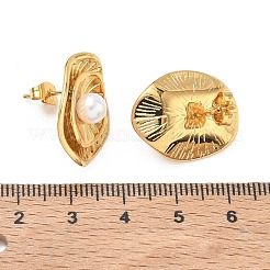 304ステンレススチール＆ABSプラスチックパールスタッドピアス  花  PVD真空メッキ  ゴールドカラー  23x17mm&nbsp;SA-CBA2696-37G