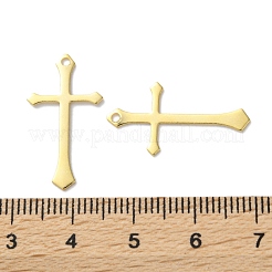 真鍮チャーム  カドミウムフリー＆鉛フリー  クロスチャーム  24KGP本金メッキ  24x13x0.5mm  穴：1.4mm&nbsp;LS-KK-F880-05G-05