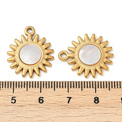 304ステンレススチール天然ホワイトシェルペンダント  太陽のチャーム  イオンプレーティング（ip）  18KGP本金メッキ  20.5x17.5x2mm  穴：1.6mm&nbsp;STAS-L288-16G-02
