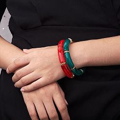 5Pcs 5 Colors Acrylic Curved Tube Stretch Bracelets Set&nbsp;BJEW-SW00069