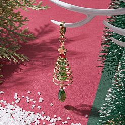 Christmas Tree Glass & Brass Pendant Decorations&nbsp;HJEW-JM02012