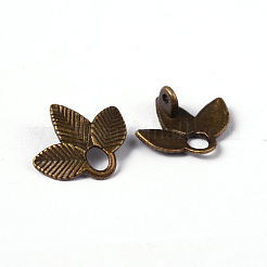 アンティークブロンズチベットスタイルリーフリンクコネクター  鉛フリーとニッケルフリー  13x14x2mm  穴：2mm&nbsp;X-TIBE-A13982-AB-FF