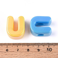 UVメッキ不透明アクリルヨーロピアンビーズ  大きな穴の開いた虹色のビーズ  ミックスカラー  U字  20.5x17.5x13.5mm  穴：6mm&nbsp;OACR-M027-03U
