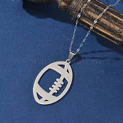 201 Stainless Steel Hollow Rugby Pendant Necklaces&nbsp;NJEW-D318-01P