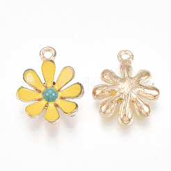 合金ペンダント  エナメル  花  ライトゴールド  きいろ  19x15x4mm  穴：1.5mm&nbsp;LS-PALLOY-S177-07D
