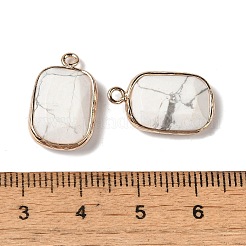 天然ハウライト ファセット ペンダント  金色の真鍮長方形チャーム  19x11.5x4mm  穴：1.6mm&nbsp;G-Q169-06G-01