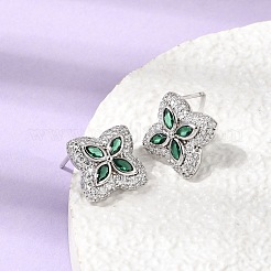 真鍮製マイクロパヴェキュービックジルコニアスタッドピアス  パヴェクラスターイヤリング  花  鉛フリー＆カドミウムフリー  ラックめっき  長持ちメッキ  プラチナ  ミックスカラー  15.5x15.5mm&nbsp;KK-CBA8324-25P
