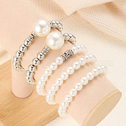 5Pcs 5 Styles Stylish CCB Plastic & Plastic Pearl & Rhinestone Beads Stretch Bracelets for Women&nbsp;WGF408F-01