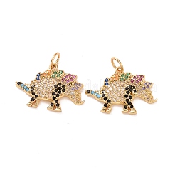 Stegosaurus Brass Micro Pave Colorful Cubic Zirconia Charms&nbsp;KK-G435-30G