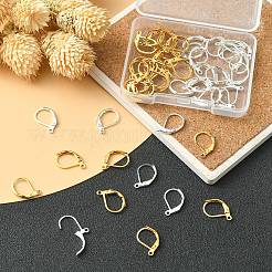 50 個 2 色の真鍮フレンチフックピアスパーツ  カン付き  ゴールデン＆シルバー  15x10mm  穴：1mm&nbsp;KK-YW0002-07