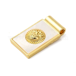 Rack Plating Brass Pave Natural Shell Rectangle Pendants&nbsp;KK-P279-02A-G