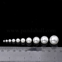環境に優しいガラスパールビーズ  高い光沢  グレードA  穴なし/ドリルなしラウンド  ホワイト  10mm&nbsp;GLAA-S172-10mm-01A