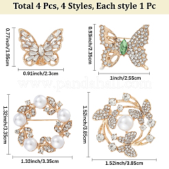 4個 4スタイル 合金ラインストーン ブローチ 衣類用  模造パールと  混合図形  19.5~38.5x23~38mm  1個/スタイル&nbsp;JEWB-CN0001-05