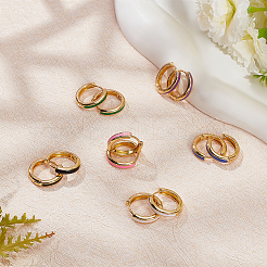 6 Pairs 6 Colors Real 18K Gold Plated Brass Huggie Hoop Earrings&nbsp;EJEW-AN0004-67
