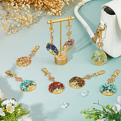 14Pcs 7 Colors Chakra Natural & Synthetic Gemstone Chips Beads & Alloy Tree of Life Pendant Decorations&nbsp;HJEW-FH00151