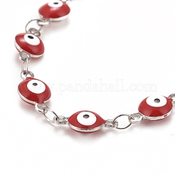 Enamel Oval with Evil Eye Link Chains Bracelet&nbsp;BJEW-P271-04P