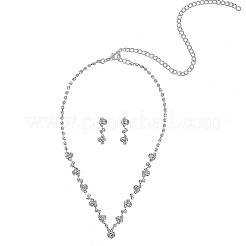 フラットラウンド合金クリスタルラインストーンペンダントネックレス＆スタッドダングルイヤリングセット  銀  320mm&nbsp;FS-WG0CCC2-01