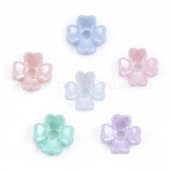 樹脂模造パールビーズキャップ  4花びら  花  ミックスカラー  6x6x1.5mm  穴：1.2mm&nbsp;RESI-N036-03