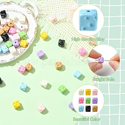 45色焼き付けペイント合金ビーズ9個  キューブ  ミックスカラー  8.5x8x8mm  穴：1.6mm  5個/カラー&nbsp;FIND-CJ0003-24