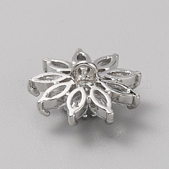 1 ホール アロイ マイクロ パヴェ クリア キュービック ジルコニア シャンク ボタン  花  プラチナ  16~17.5x8.5mm  穴：1.8mm&nbsp;BUTT-WH0001-15