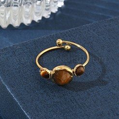 Natural Tiger Eye Adjustable Finger Rings for Women&nbsp;RJEW-A101-01G-02