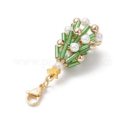 Christmas Tree Glass & Shell Pearl Pendant Decorations&nbsp;HJEW-TA00182-01