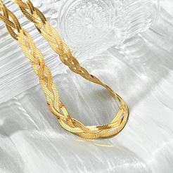 304 Stainless Steel Interlocking Triple Herringbone Chain Necklace for Men Women&nbsp;NJEW-H167-01G