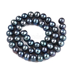 天然養殖淡水パールビーズ連売り  染め  ポテト  スチールブルー  8~9mm  穴：0.6mm  約49~51個/連  16.14~16.54インチ（41~42cm）&nbsp;LS-PEAR-N013-08H