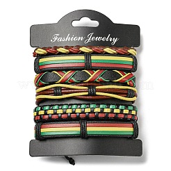 6Pcs 6 Style Adjustable Braided Imitation Leather Cord Bracelet Set with Waxed Cord for Men&nbsp;BJEW-F458-08