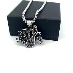 Vintage European Style 304 Stainless Steel Double Dragon Pendant Necklaces for Men&nbsp;GQ0612