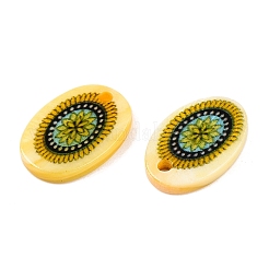 Natural Freshwater Shell Double Face Printed Oval Charms&nbsp;SHEL-T020-05D