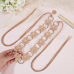 1Pc Imitation Leather Flower Brass Ring Link Chain Waist Belly Chains Belts for Women&nbsp;AJEW-CL0001-49A