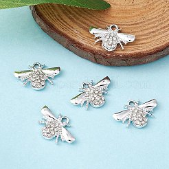 合金クリスタルラインストーンペンダント  ミツバチのチャーム  プラチナ  11x17x2.5mm  穴：1.8mm&nbsp;ALRI-YW0001-07