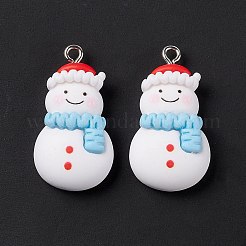 クリスマステーマの不透明樹脂ペンダント  プラチナトーン鉄パーツ  雪だるま  ホワイト  29.5x16x8mm  穴：2mm&nbsp;LS-FIND-E025-12