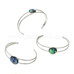 3Pcs 3 Styles Natural Abalone Shell 304 Stainless Steel Open Cuff Bangle Sets with Enamel&nbsp;BJEW-JB14413-02