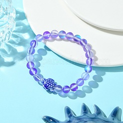 8mm Round Dyed Synthetic Moonstone Beaded Stretch Bracelets&nbsp;BJEW-JB10308-03