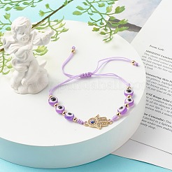 Flat Round with Evil Eye Resin Braided Beads Bracelet&nbsp;BJEW-JB07350