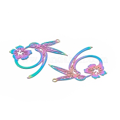 ステンレスペンダント201個  中空  花  虹色  38x32x0.3mm  穴：1.6mm&nbsp;STAS-B038-08MC