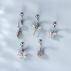 316L Surgical Stainless Steel Clear Cubic Zirconia Curved Barbell Belly Rings&nbsp;WG7644D-02
