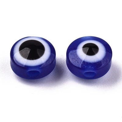 樹脂ビーズ  フラットラウンド  ナザールボンジュウ  ダークブルー  6x4mm  穴：1.5mm&nbsp;RESI-S339-4x6-09-1