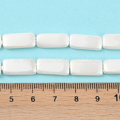 電気めっきシェルパールビーズ連売り  ホワイト  長方形  15.5x7x3~4mm  穴：1mm  約26個/連  15.75インチ（40cm）&nbsp;BSHE-C007-D01-01-1
